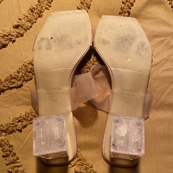 Square Toe/ Clear Heel Wedding/Special Occasion Chunky High Heel - Picture 4 of 5